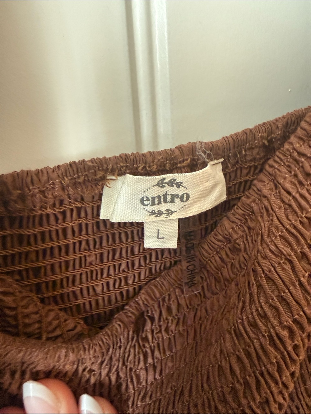 entro Chocolate Brown Smocked Puff Sleeve Mini Dress - Picture 3 of 4